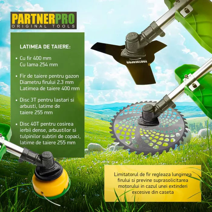 Motocoasa pe benzina Partner Pro PP57, 2 timpi, 6 CP, accesorii